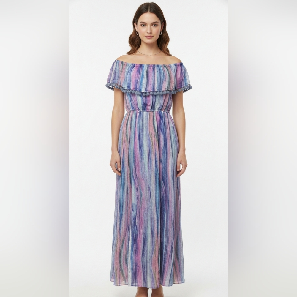 Andree by Unit Dress Maxi Purple Blue Stripes Boho Festival Summer M
